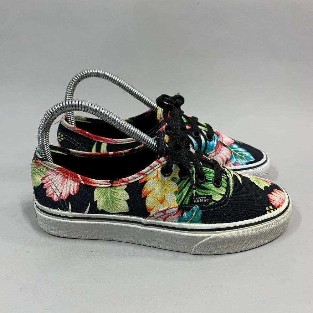 Vans Authentic Sneakers Women's 6 Black Tropical Floral‎ Print Low Canvas Shoes